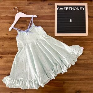 SweetHoney Vintage Dancer Blue Dot Dress 8 Sleeveless Knit Cotton Ruffle Summer